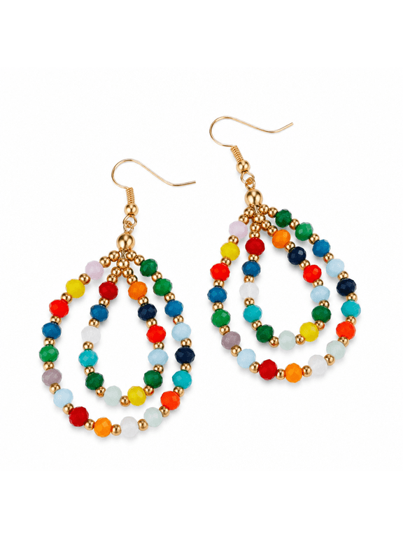 1 Pair Crystals Beads Earrings Beaded Hoops Earrings Decorative Dangle Earrings for Women
