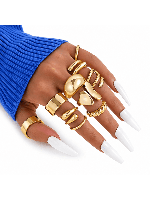 10 Pcs Gold Rings Set for Women Non Tarnish, 18K Gold Plated Chunky Stackable Rings, Gold Chunky Rings
