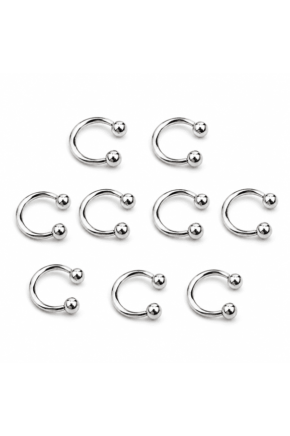 10 Pcs Stainless Steel Horseshoe Bar Lip Nose Septum Ear Ring Stud Body Piercing