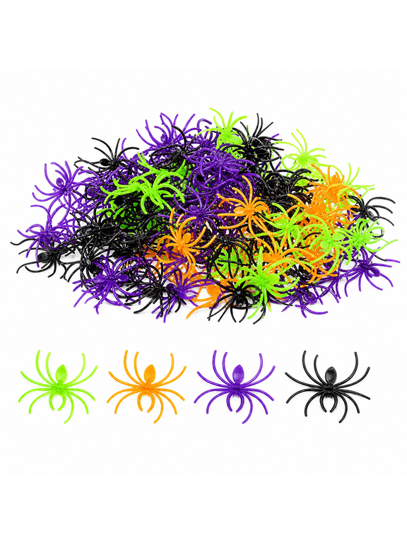 100 Pieces Spider Rings Plastic Cupcake Topper Halloween Party Favors (Multicolor)