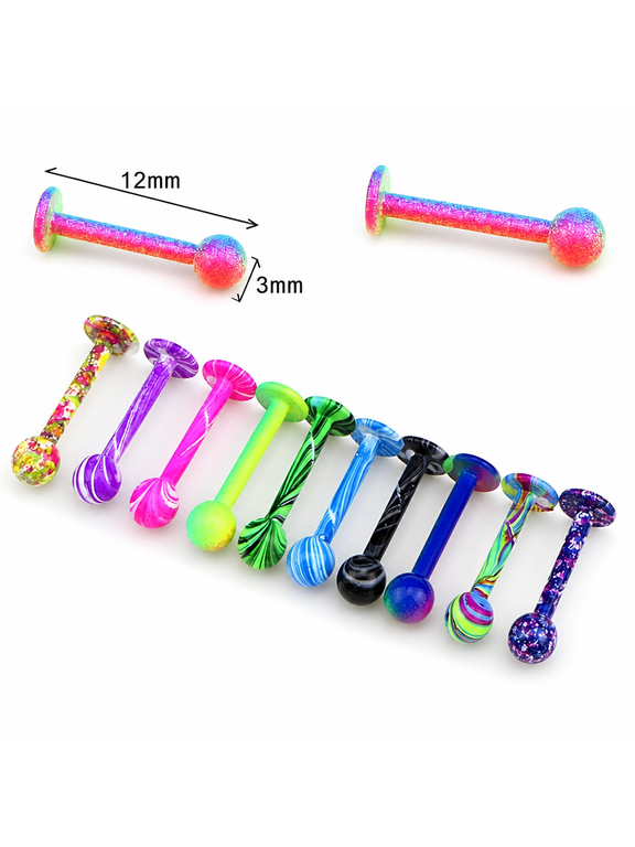 10PCS 16G Stainless Steel Tragus Ball Lip Labret Rings Bar Piercing Jewelry