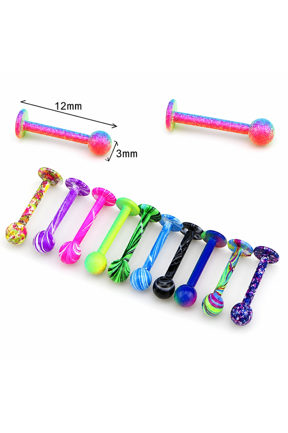 10PCS 16G Stainless Steel Tragus Ball Lip Labret Rings Bar Piercing Jewelry