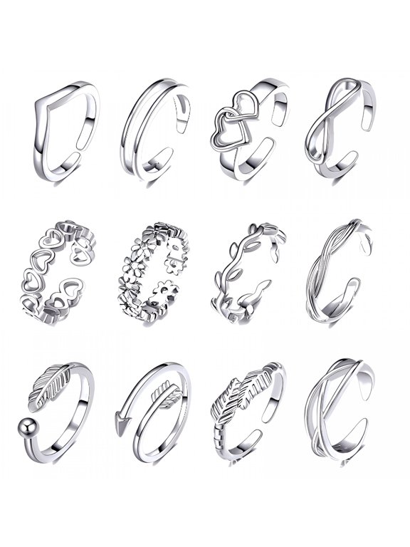 12 Pcs Silver Gold Elegant Women Toe Ring Rings Foot Beach Jewelry