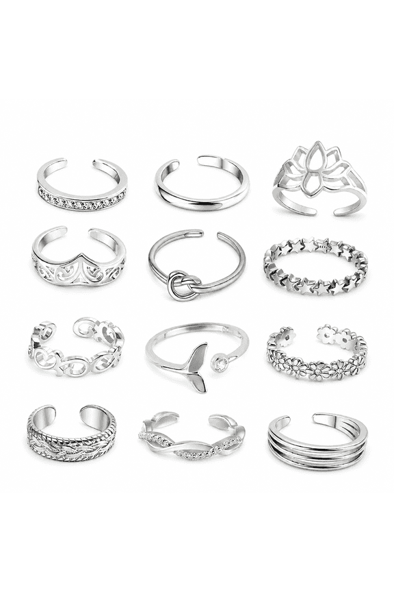 12pcs/set Summer Fashion Foot Leg Beach Geometric Open Barefoot Finger Toe Rings