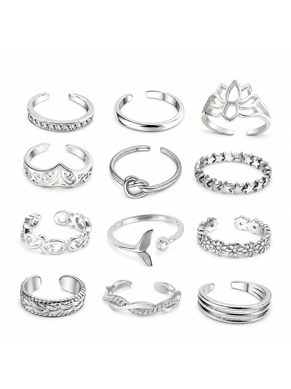 12pcs/set Summer Fashion Foot Leg Beach Geometric Open Barefoot Finger Toe Rings
