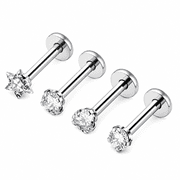 AURENIX 16G 3*6Mm Internally Threaded Lip Rings Stainless Steel Flat Back Nose Rings Studs Tragus Helix Conch Cartilage Lobe Earrings Stud Piercing Jewelry, Silver A 4Pcs