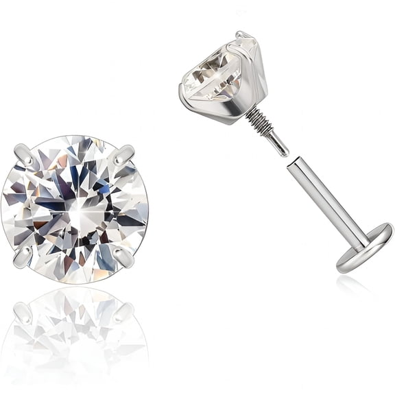 AURENIX 18G Titanium Internal Thread Cz Stud Piercing Jewelry Flat Back Piercing Stud Earring for Tragus/Helix/Nose/Medusa/Lip/Labret, Tragus Piercing Jewelry for Women Men (1Pc) 3Mm