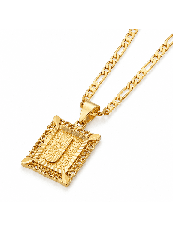 18K Gold Plated Letter J Square Pendant Necklace Initial Chain Men Women Gift