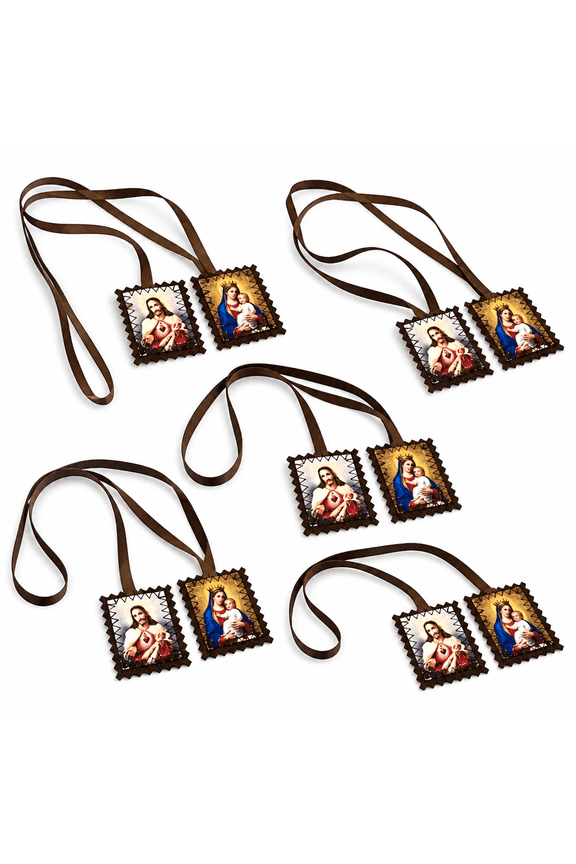2026 New 15 Pcs Catholic Scapular Our Lady of Mt Carmel and Sacred Heart Catholic,Brown Scapular Necklace for Men Women with Scalloped Edges