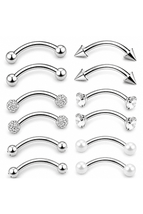 2026 New 16G 6/8/10Mm Eyebrow Tragus Snug Vertical Labret Tongue Snake Eyes Anti-Tragus Daith Belly Button Bridge Surface Curved Barbell Piercing Jewelry for Women Men