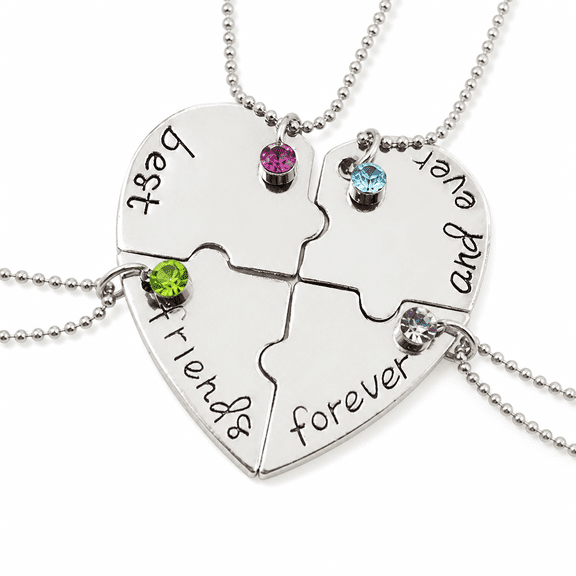 AURENIX 2026 New 4Pcs/Set Necklaces Pendants Rhinestone Inlaid Jewelry Gift Heart Shape Best Friends Forever and Ever Bff Pendant Necklace for Banquet