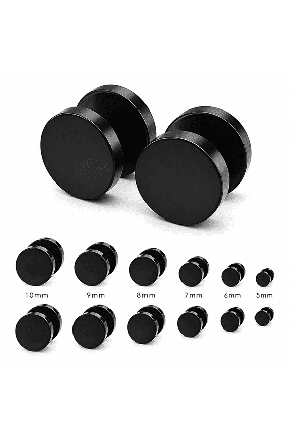 2026 New 6 Pair Stud Earrings for Men Women Faux Gauges Ear Tunnel Fake Gauge Earrings Punk Barbell Shaped Earrings Titanium Steel for Casual,Party,Work,Daily Wear
