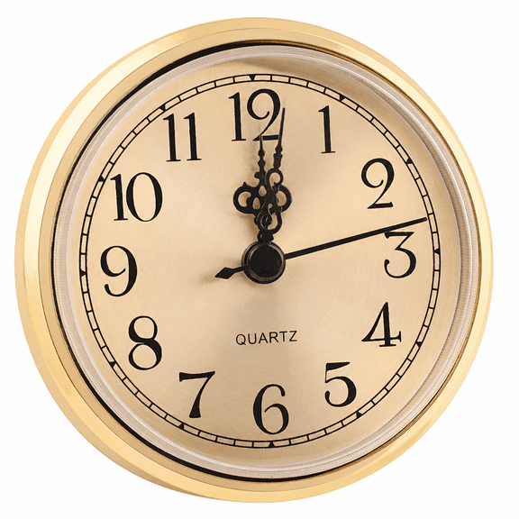 AURENIX 2026 New Clock Insert 3-1/2 Inch (90 Mm) Round Quartz Clock Fit-Up Movement Miniature Clock Gold Dial Gold Tone Bezel Arabic Numerals, Fit 3.0 Inch (78 Mm) Diameter Hole (Gold)