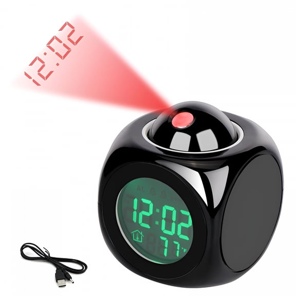 AURENIX 2026 New Lcd Voice Talking Led Projection Alarm Clock with Temperature Display-Projects Time on Wall/Ceiling,5 Alarm Sounds,Snooze,Hourly Chime,1 Pack