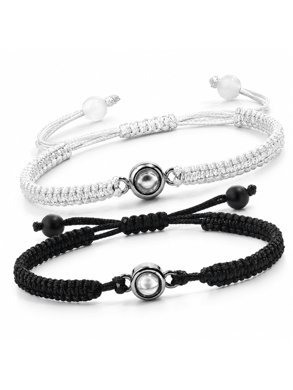 2026 New Long Distance Touch Bracelets Couple Woven Bracelet with Card Projection of 100 Languages I You Bracelets Valentines Day Birthday for Girlfriend Boyfriend Matching Bracelets