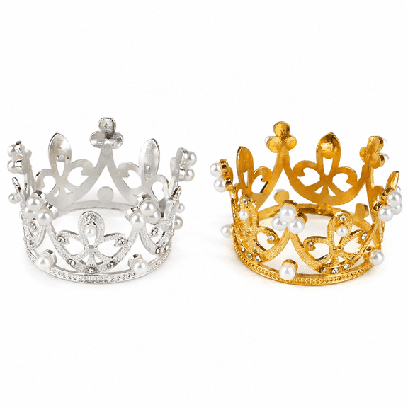 AURENIX 2026 New Mini Gold Crown Princess Topper Crystal Pearl Tiara Hair Valentine'S Day Gift for Special Occasions,Parties,Birthdays,Photo Shoots,Royal-Themed Events.