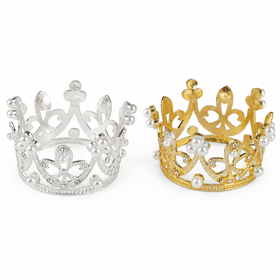 AURENIX 2026 New Mini Gold Crown Princess Topper Crystal Pearl Tiara Hair Valentine'S Day Gift for Special Occasions,Parties,Birthdays,Photo Shoots,Royal-Themed Events.