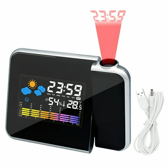 AURENIX 2026 New Projection Alarm Clock,Digital Clock Projector on Ceiling with Indoor/Outdoor Temperature Display,Dual Alarms,Weather Forecast,And Battery Backup for Bedroom