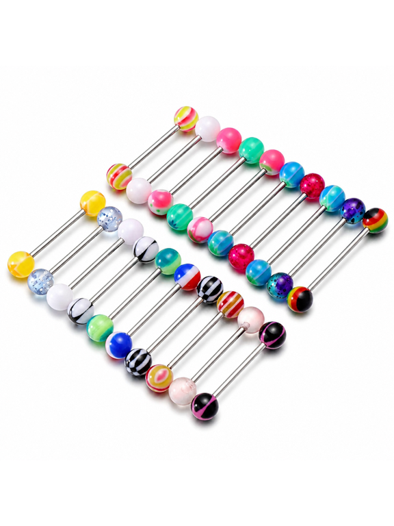20pcs Colorful Human Body Piercing Jewelry Stainless Steel Women Tongue Ring Bar Stud (Random Color)