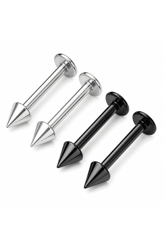 4Pcs 16G Labret Stud Lip Ring Cartilage Tragus Snakebite Monroe Triple Forward Helix Conch Medusa Lobe Black Spike Pick Size