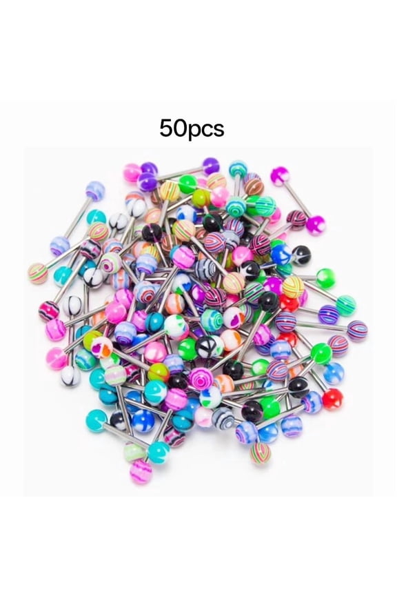 50PCS Colorful Stainless Steel Ball Barbell Tongue Rings Bars Piercing Cosmetic