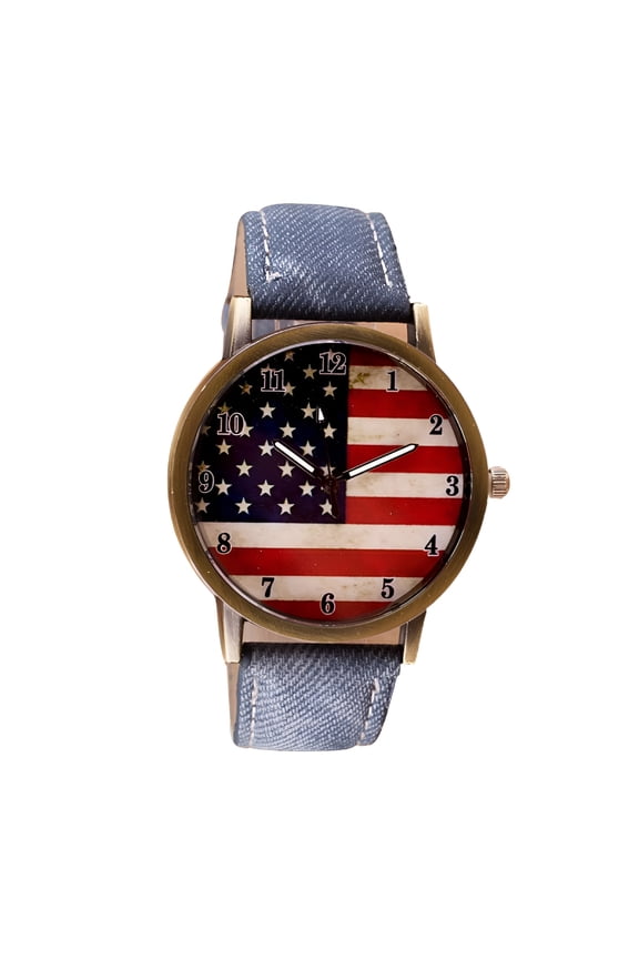 American Flag Pattern Leather Band Analog Quartz Wrist Watches