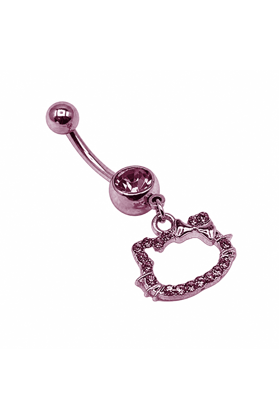 Belly Button Piercing,Cat Cartoon Belly Piercing,Stainless Steel Titanium Belly Button Rings,Pink