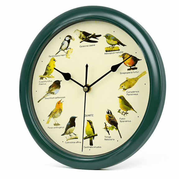 AURENIX Birdsong Timepiece,Bird Clock That Sings on Hour,Office Wall Clock Musical Wall Clock,Vintage Birds Clock,Clock with Bird Decor,Bird House Wall Clock for Home Office