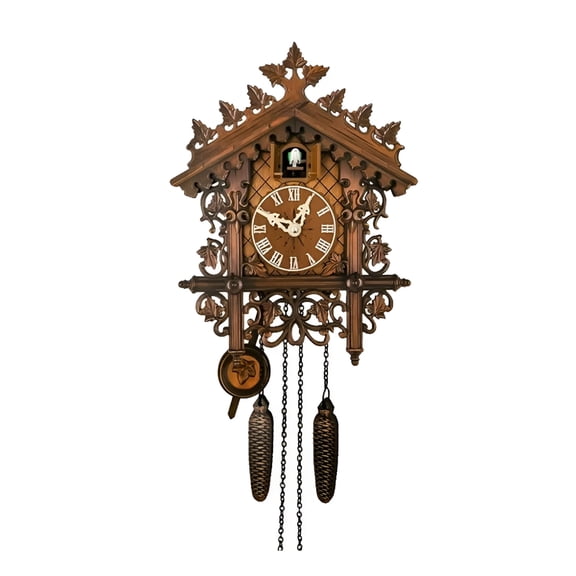 AURENIX Black Forest Chalet Cuckoo Clock - Handcrafted Wooden Wall Clock with Pendulum,Quartz Movement,Night Shut-Off & Music,9.5X4X17.7 Inches,Brown Mdf