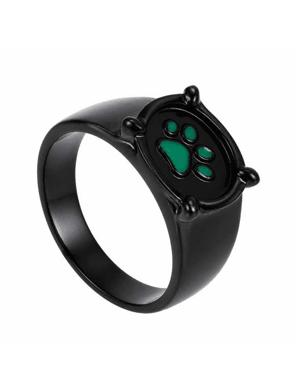 Cartoon Noir Green Paw Print Ring: Fashion Alloy Animal Zodiac Ring for Men and Women, Party Jewelry, Birthday or Christmas Gift