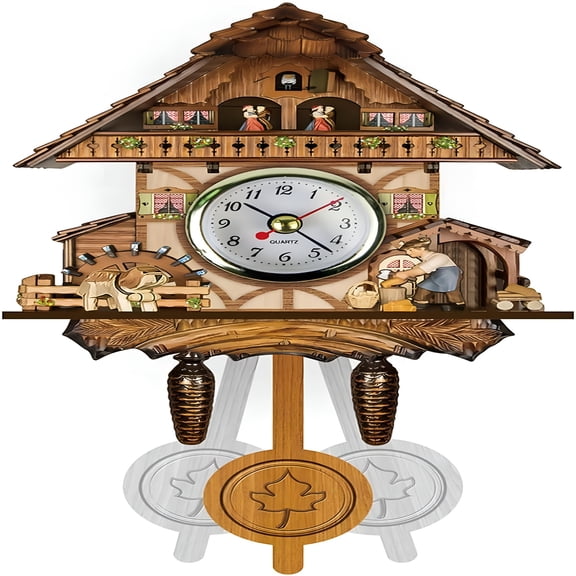 AURENIX Cuckoo Clock,Wooden Coo Coo Clock With Pendulum,Vintage Wooden Wall Clock For Living Room Home Kitchen Decor