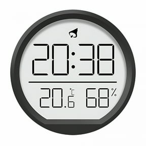 AURENIX Digital Alarm Clock Wall Clock Round 7.4cm Battery Operated Versatile 12/24H with Temperature and Humidity for Office Stylish Black,Battery Operated Digital Clock,Digital Wall Clock