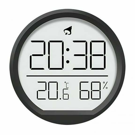 AURENIX Digital Alarm Clock Wall Clock Round 7.4cm Battery Operated Versatile 12/24H with Temperature and Humidity for Office Stylish Black,Battery Operated Digital Clock,Digital Wall Clock