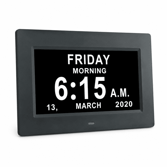 AURENIX Digital Calendar Day Clock - Large Digital Clock with Date and Day of Week for Seniors Impaired Vision,Elderly,Alzheimer with 12 Alarm Options,12/24H,Am/Pm