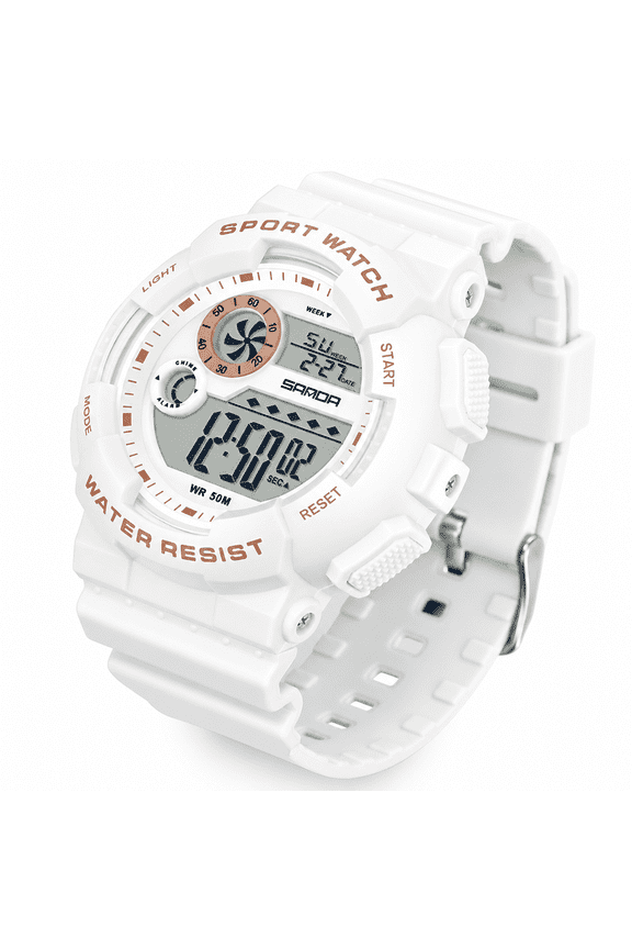 Digital Watch Women'S Sport Waterproof White Wrist Watches for Women with Alarm Stopwatch Hourly Chime Led Display 12H/24H Calendar Waterproof Watches for Women