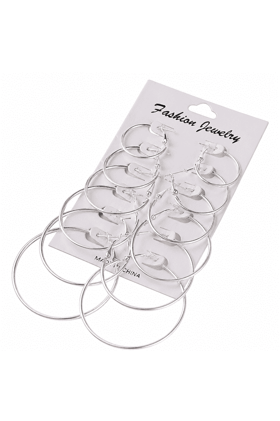 Earrings for Women 6Pairs/Set Vintage Silver Gold Big Circle Hoop Earrings Women Steampunk Ear Clip Jewelry Hoop Earrings for Women Silver
