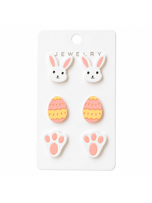Easter Acrylic Earrings Set - 3-Pair Bunny and Egg Design | Lightweight Non-Tarnish Holiday Gifts (Spring Party Jewelry)