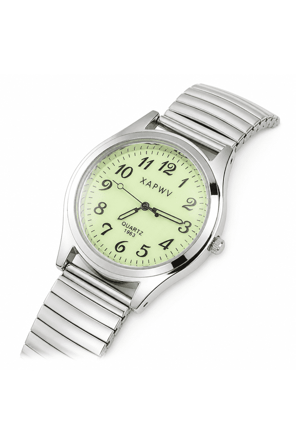 Easy Read Stretch Band Luminous Dial Watch for Men - Silver
