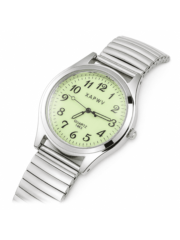 Easy Read Stretch Band Luminous Dial Watch for Men - Silver