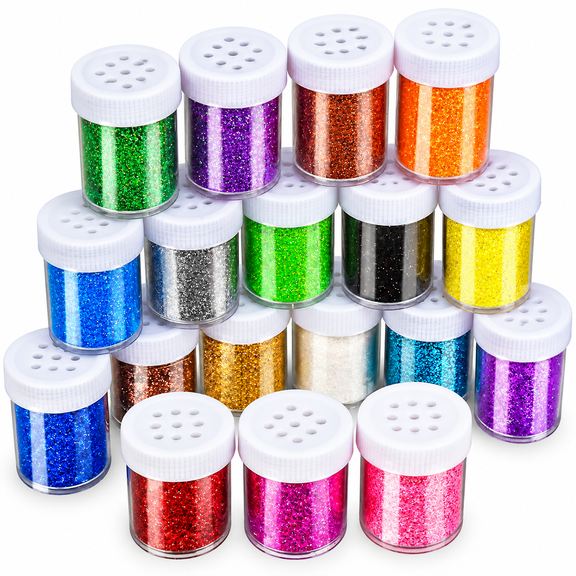 AURENIX Glitter, 18 Pack Fine Glitter, Craft Glitter Powder Shake Jar, Multi Assorted Set Extra Fine Glitter for Resin Art Crafts Tumbler Scrapbook, Body Face Hair Glitter, 15G/ Bottle,