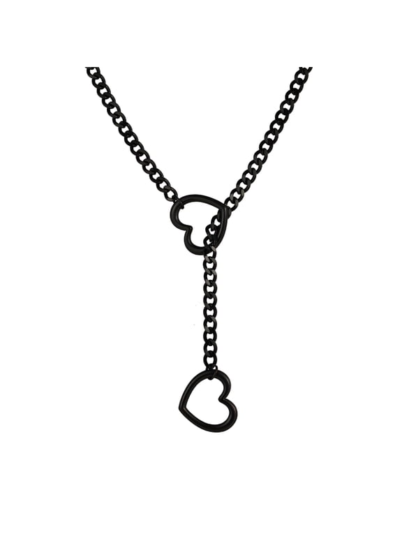 Heart Slip Chain Necklaces for Women, Stainless Steel O-Ring Adjustable Lariat Heart Y-Necklace, Punk Gothic Cuban Collar Necklace Jewelry for Men