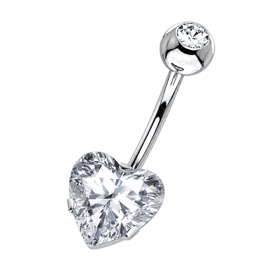 AURENIX Heart Surgical Steel Prong Belly Button Ring Navel Naval Set Clear