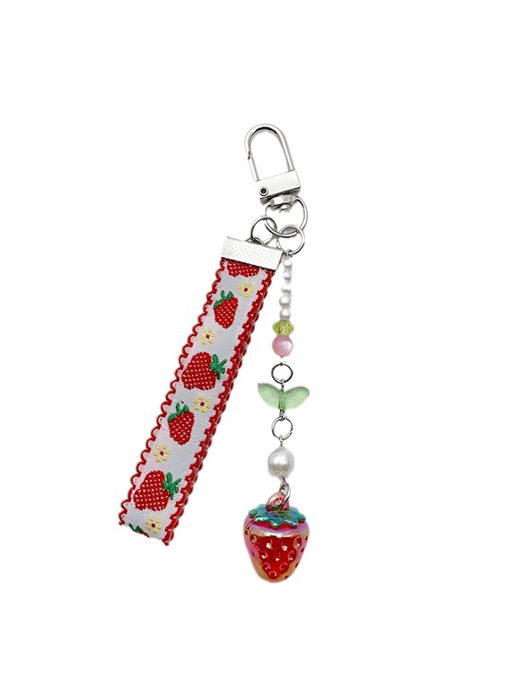 Keychain,Strawberry Pattern Strap Keychain Accessories,Laser Strawberry Beads Keychains Women,Style