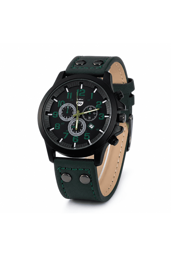 Men Watch Military Leather Waterproof Date Quartz Analog Men's Quartz Wrist Watches Green One Size