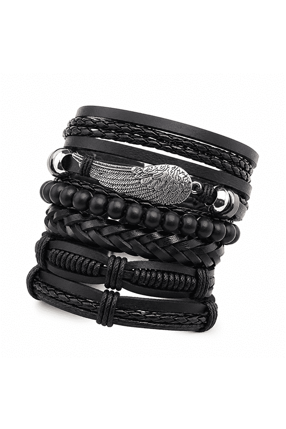 Men's Leather Punk Rock Bracelet - Braided for Men and Women, Black Emo Punk Jewelry