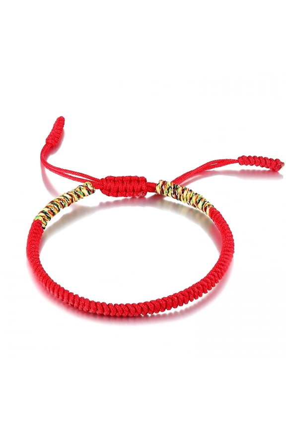 Red String Bracelet for Men and Women, Rope Lucky and Protection Bracelet, Tibetan Braided Tie Thread Bracelet, Surfer Woven String (Dark Red)