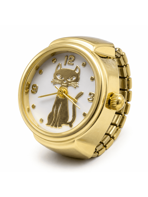 Ring Set for Women Real Watch Ring To Tell Time Vintage Watch Clock Ring Round Chunky Ring Silver Adjustable Ring Fashion Watch Jewelry Wedding Ring (Gold, One Size)