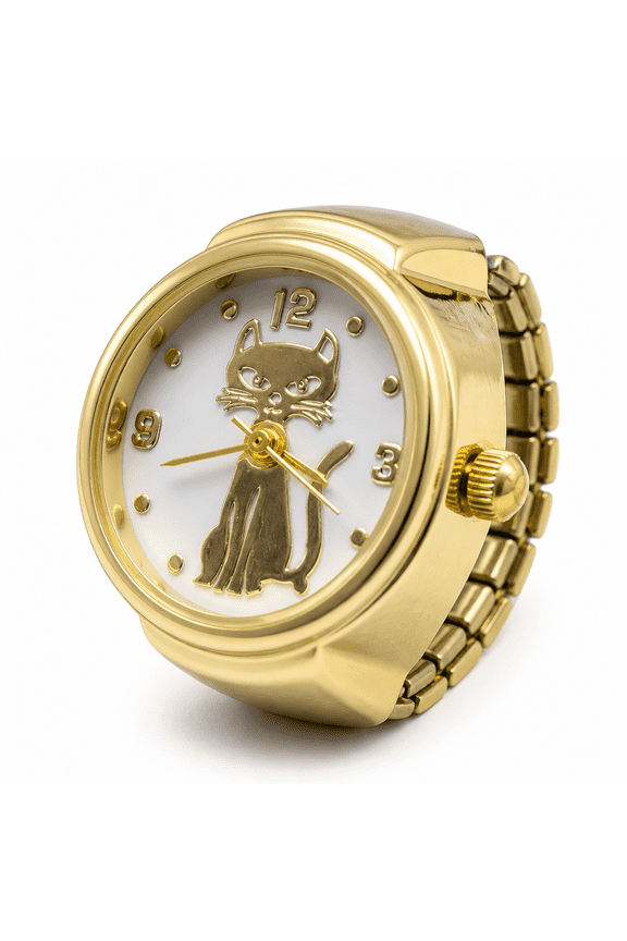 Ring Set for Women Real Watch Ring To Tell Time Vintage Watch Clock Ring Round Chunky Ring Silver Adjustable Ring Fashion Watch Jewelry Wedding Ring (Gold, One Size)