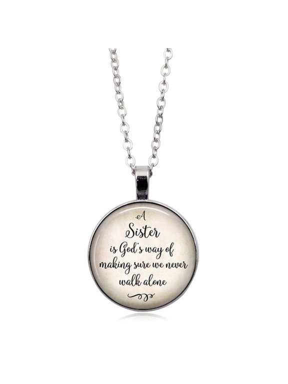 Sister Necklaces Personalized English Letters Gifts for Sister Time Gem Crystal Quote Glass Necklace Sliver