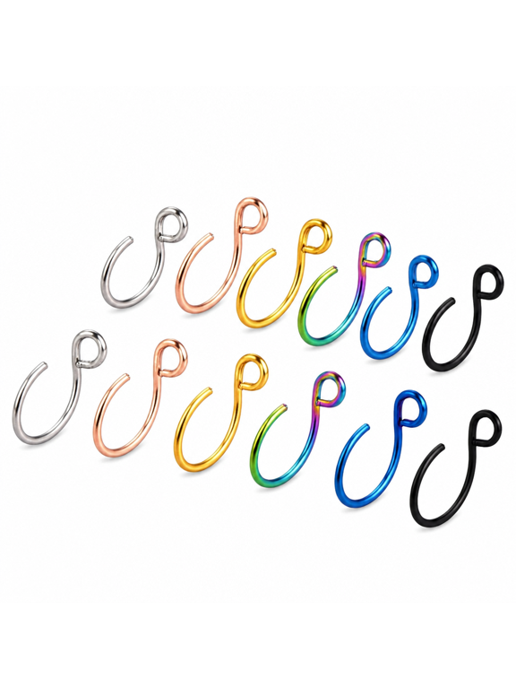 Titanium Nose Rings for Women 12PCS U Shaped Lip Ring Stainless Steel Pierced C Shaped Nose Ring Hook Nose Ring Curved Angle Nose Pin Ornaments